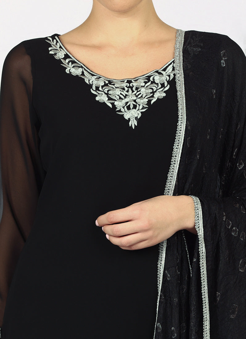 Black Georgette Bandhani Dupatta Suit Set