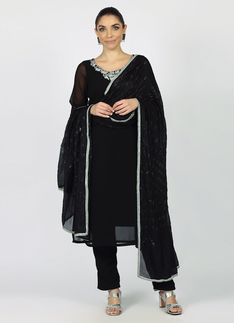 Black Georgette Bandhani Dupatta Suit Set