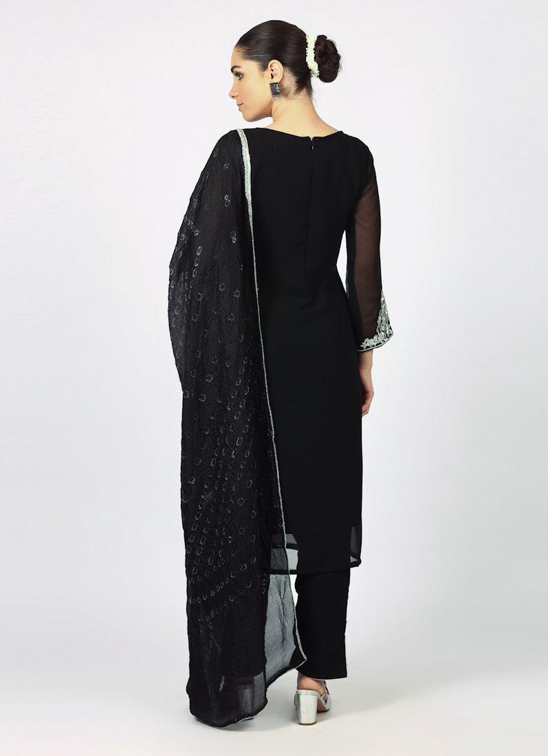 Black Georgette Bandhani Dupatta Suit Set