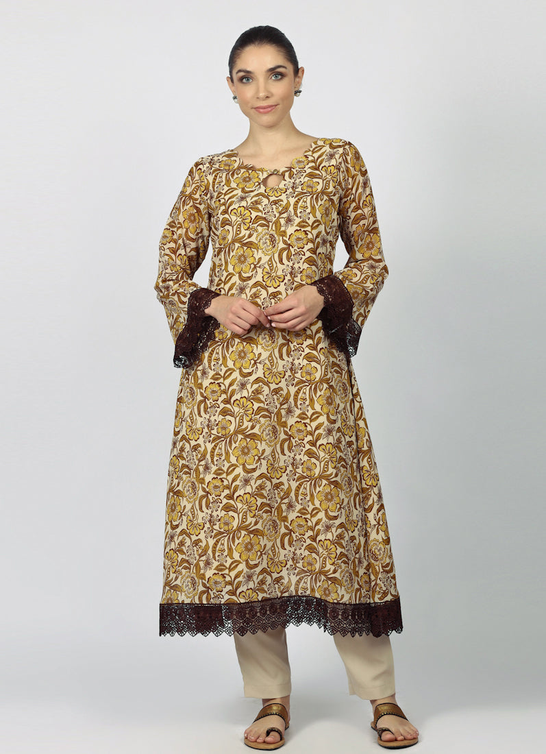 Mouse Brown Georgette Printd Suit Set