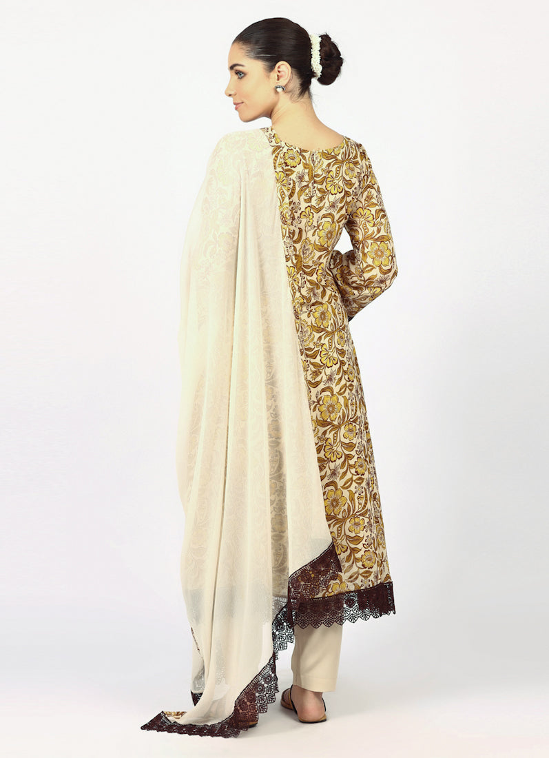 Mouse Brown Georgette Printd Suit Set