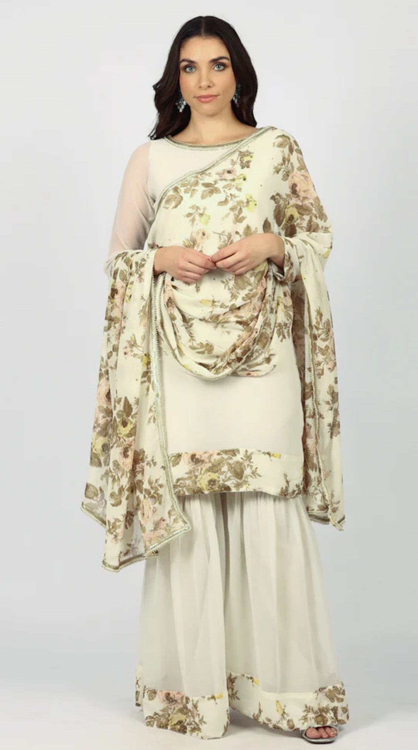 White Georgette Stone Work Suit Set
