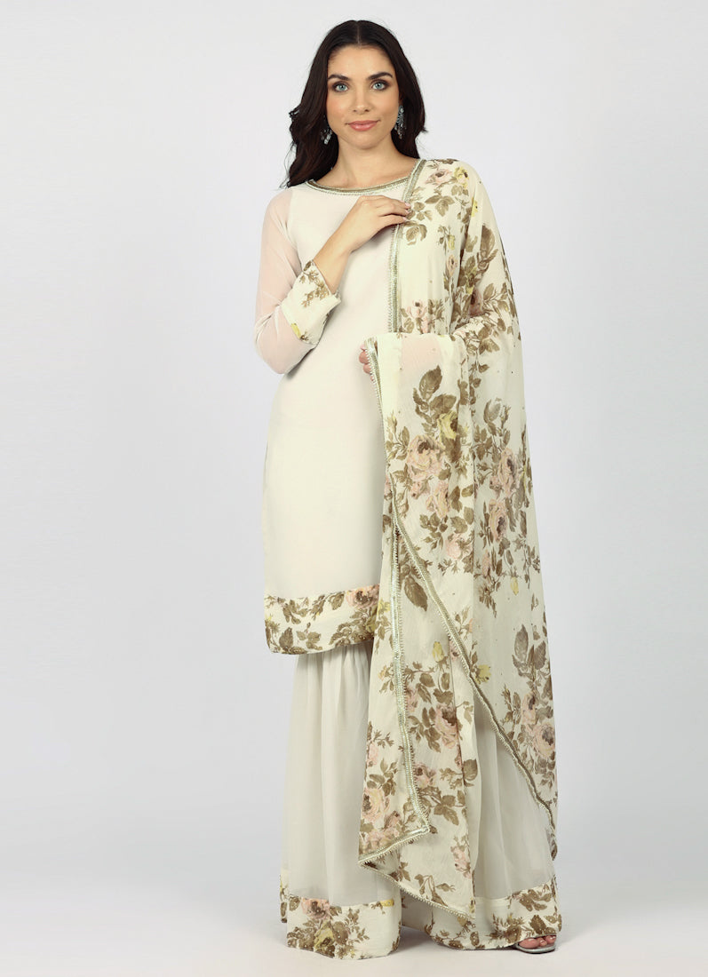 White Georgette Stone Work Suit Set