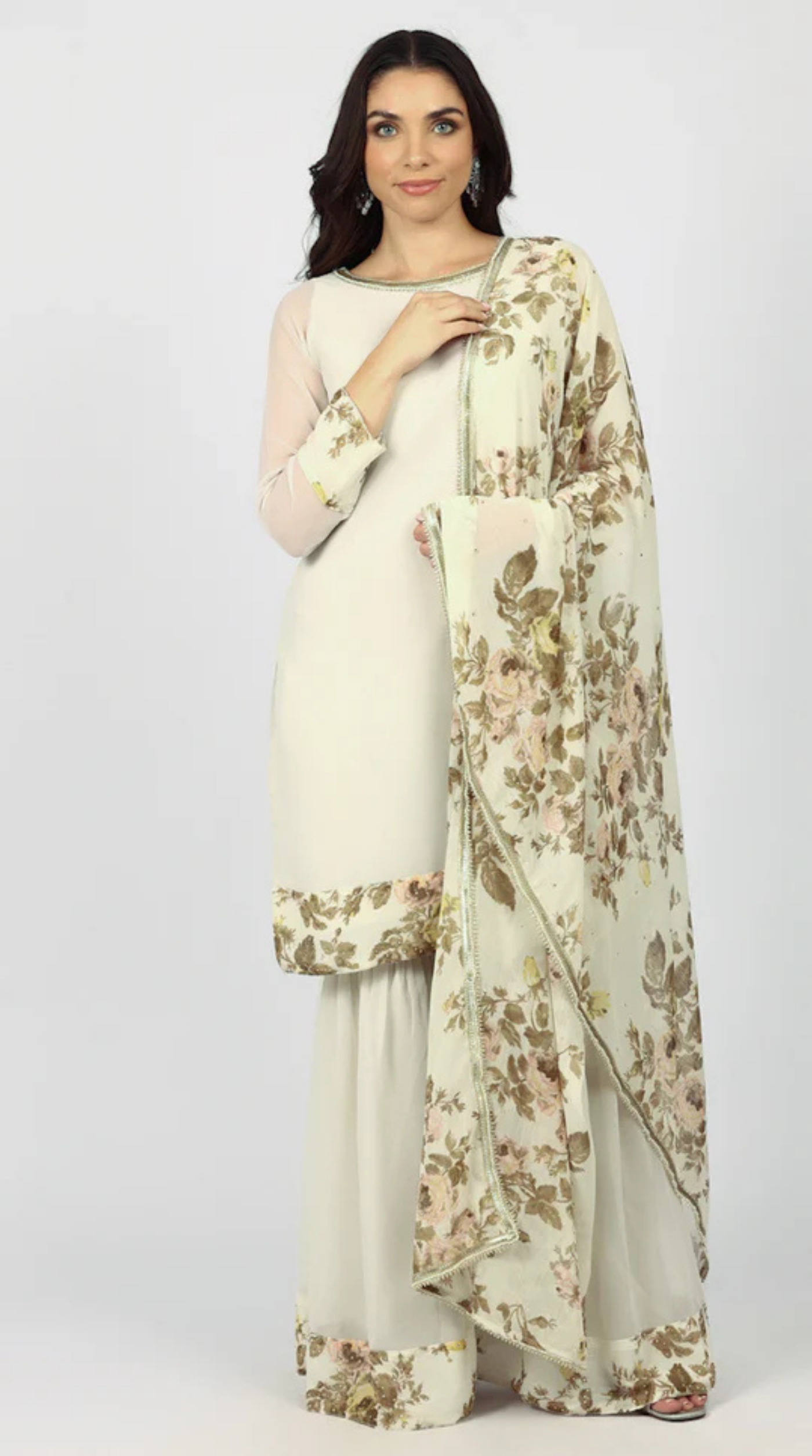 White Georgette Stone Work Suit Set