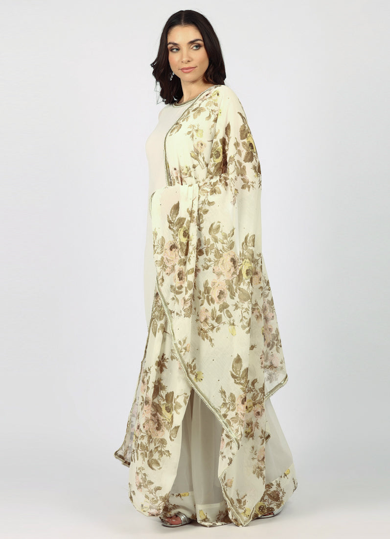 White Georgette Stone Work Suit Set