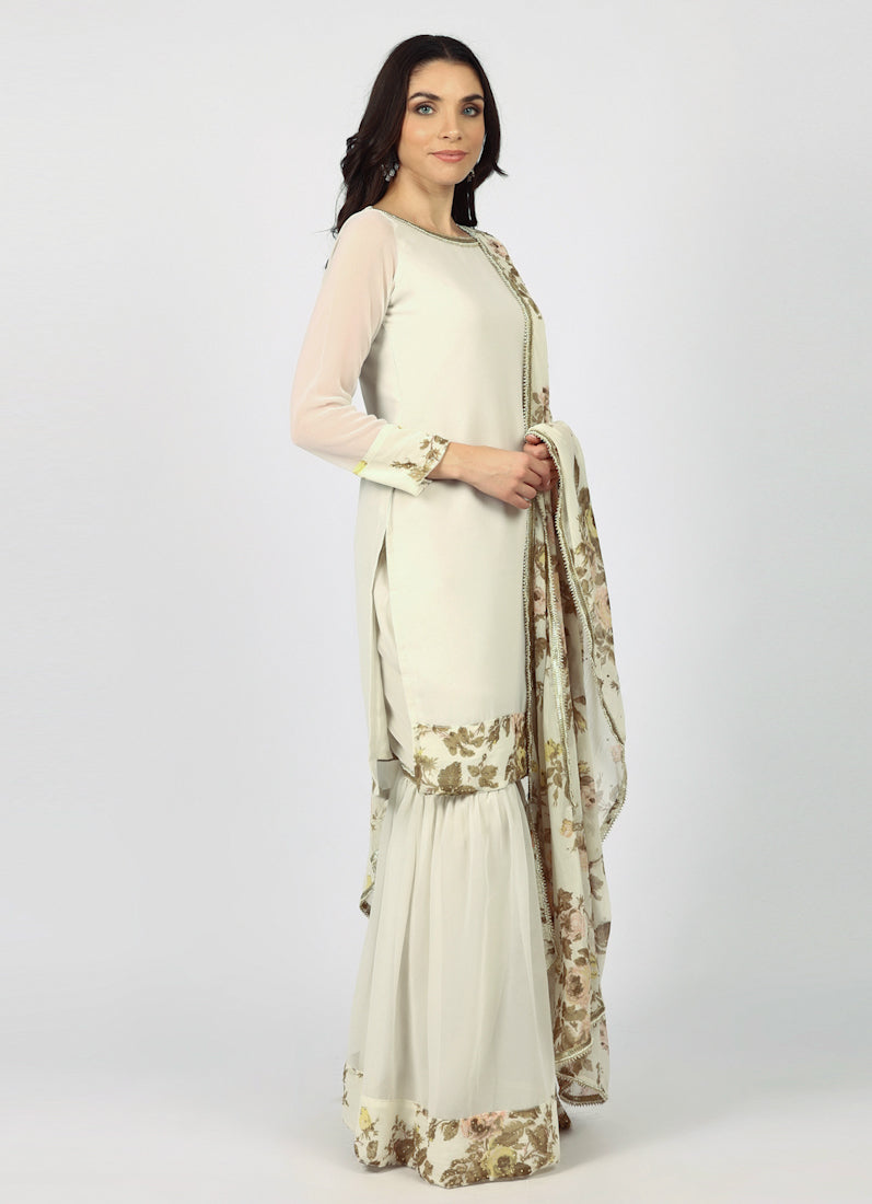 White Georgette Stone Work Suit Set