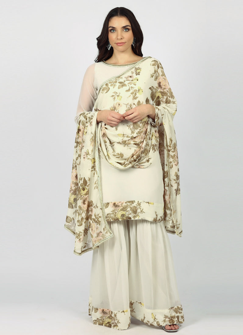 White Georgette Stone Work Suit Set