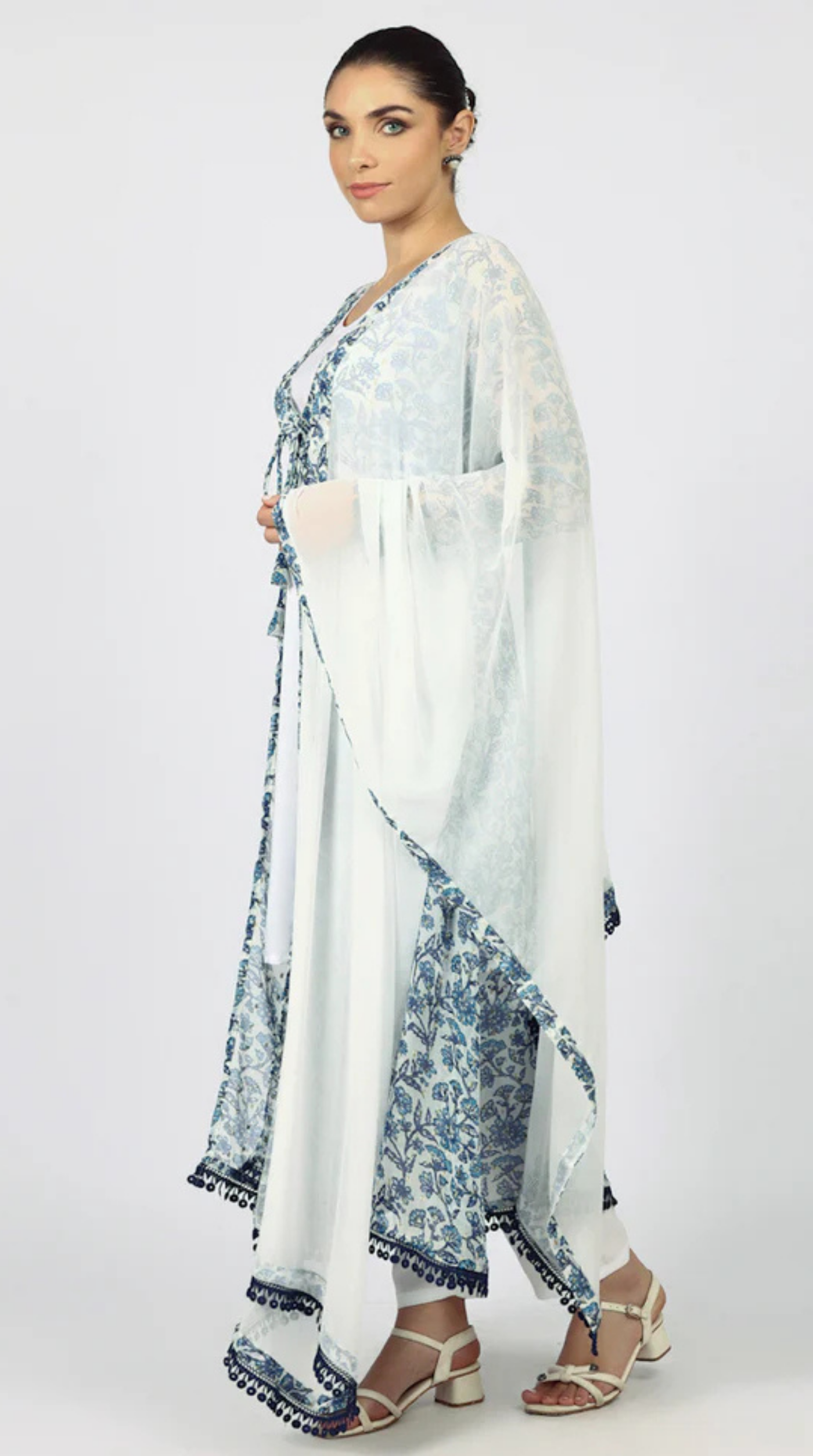 White Chiffion Printed Jacket Style Suit Set