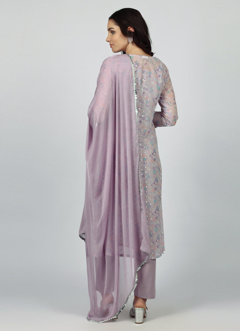 Lavendar Georgette A-line Suit Set