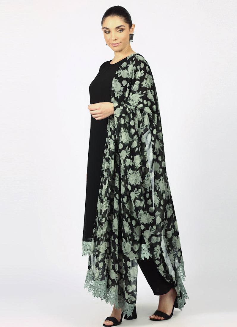 Black Georgette Printed Dupatta Suit Set