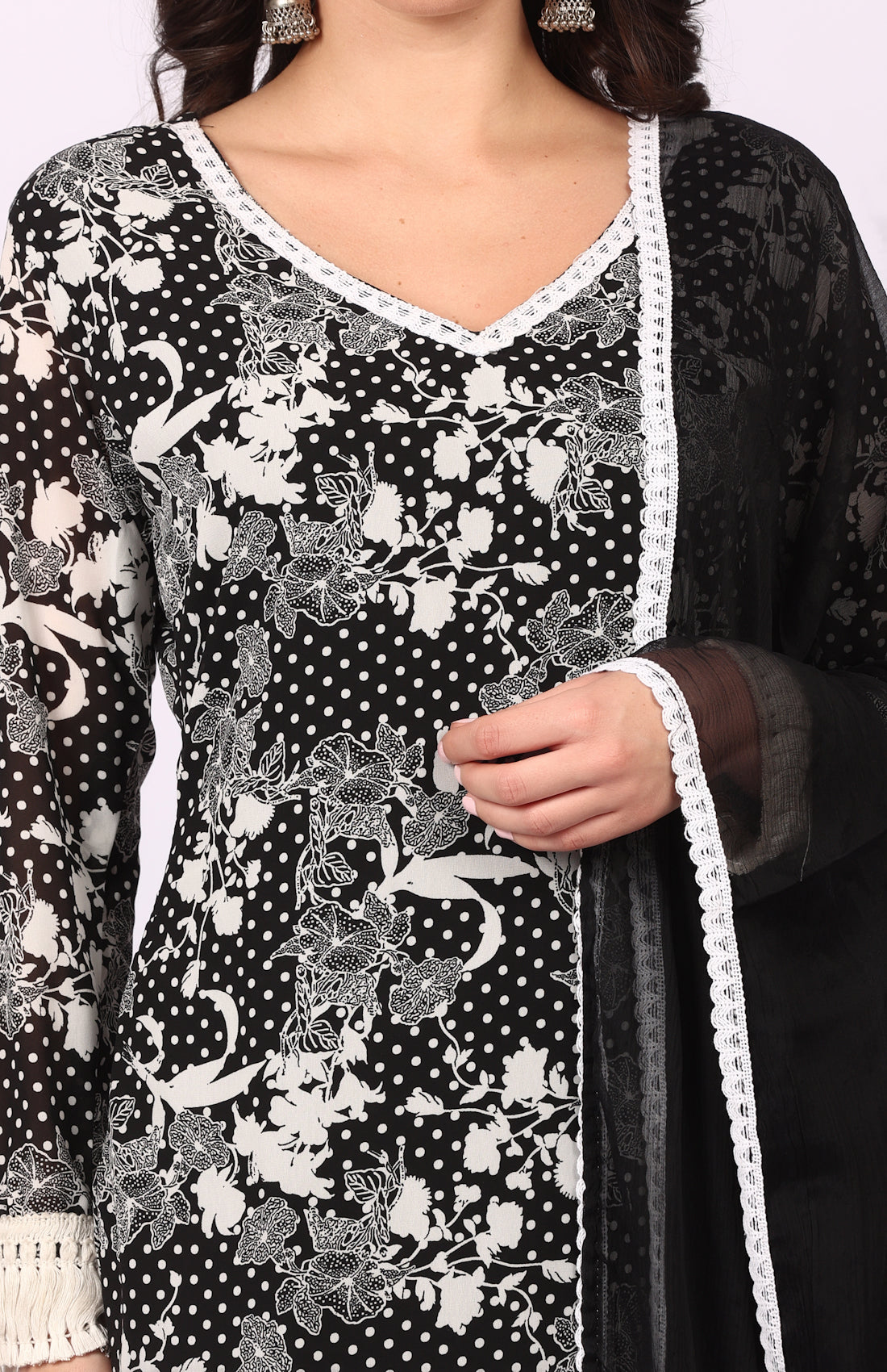 Black Georgette Shift Suit Set