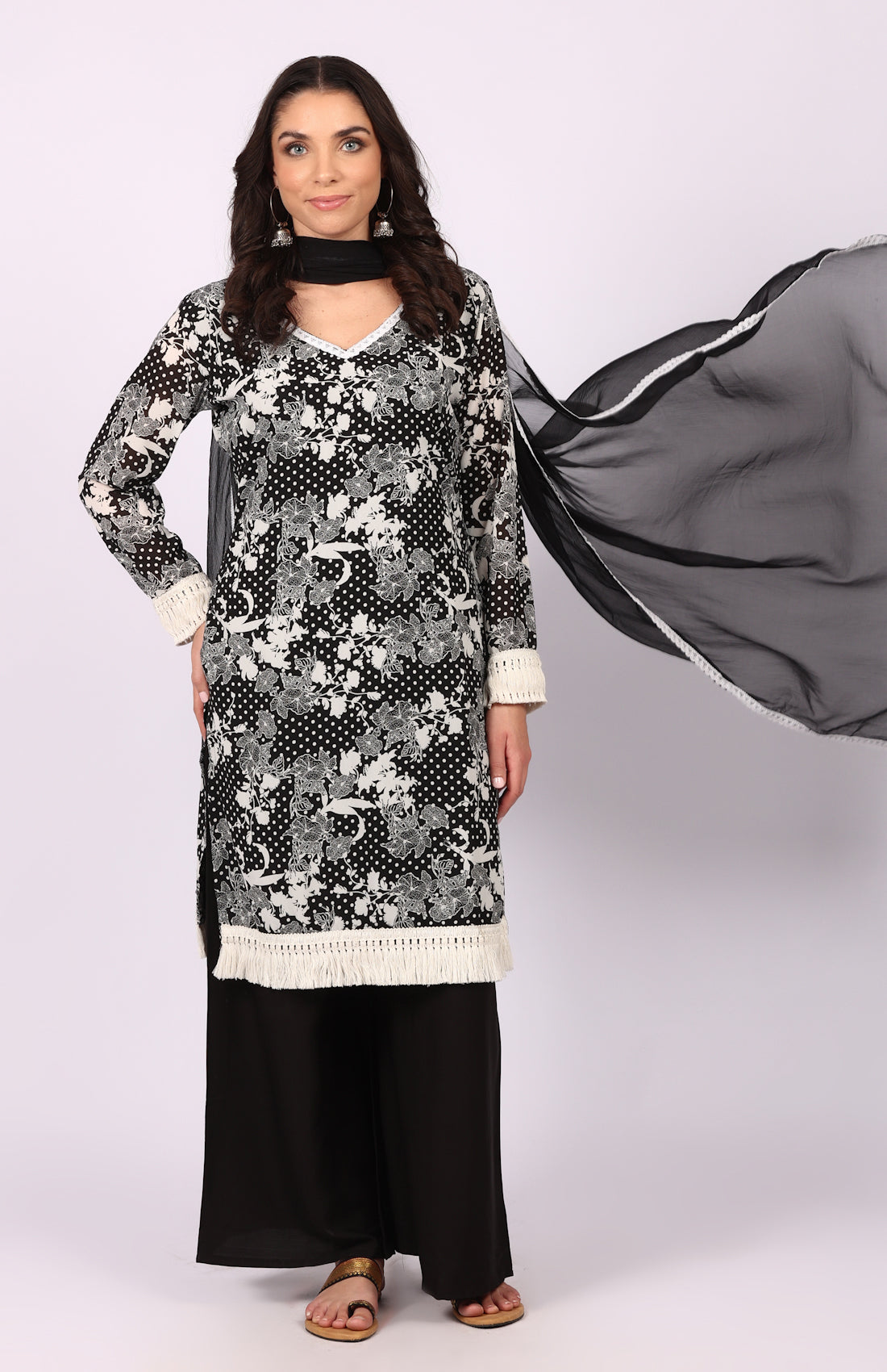 Black Georgette Shift Suit Set