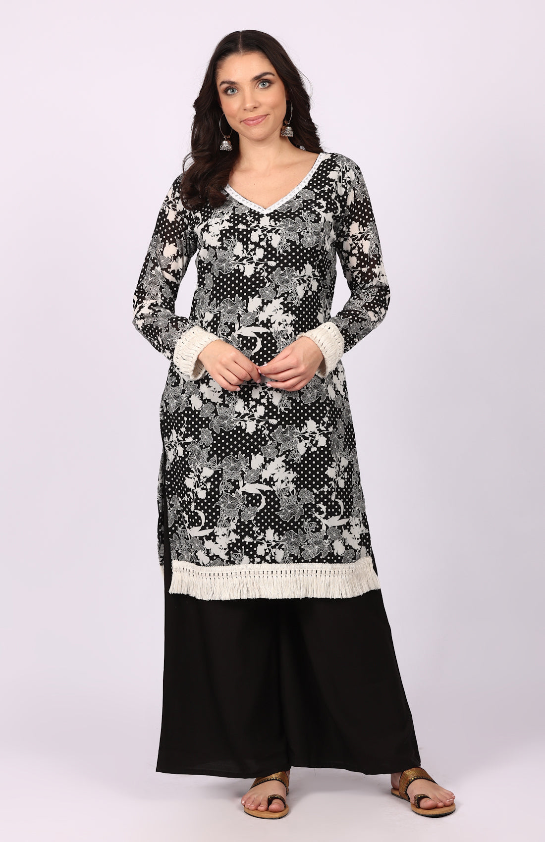 Black Georgette Shift Suit Set
