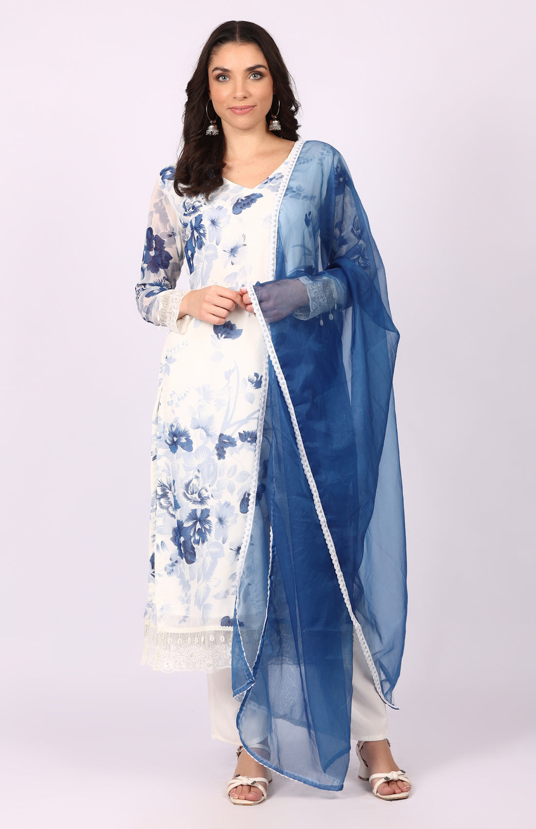 Georgette Printed White Suit Set