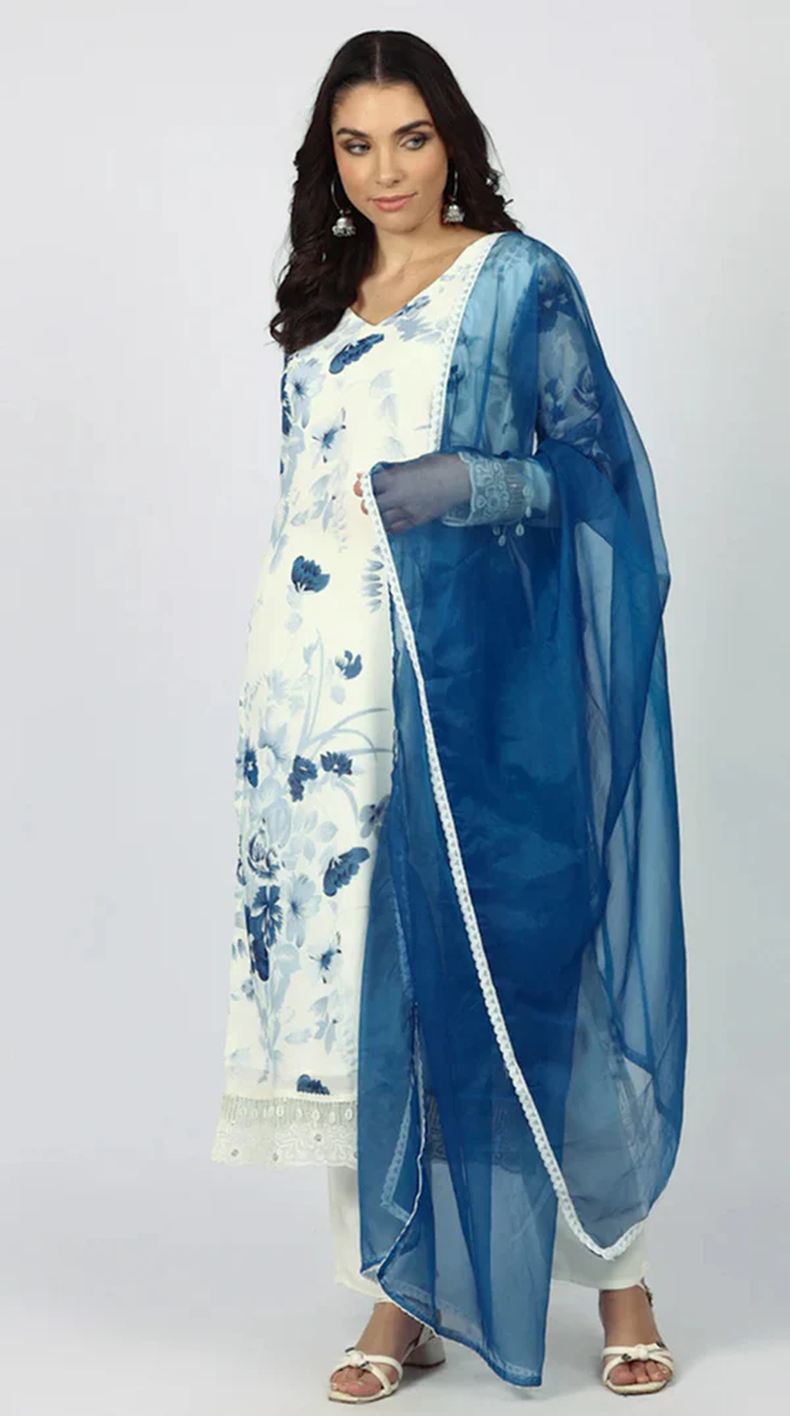 Georgette Printed White Suit Set