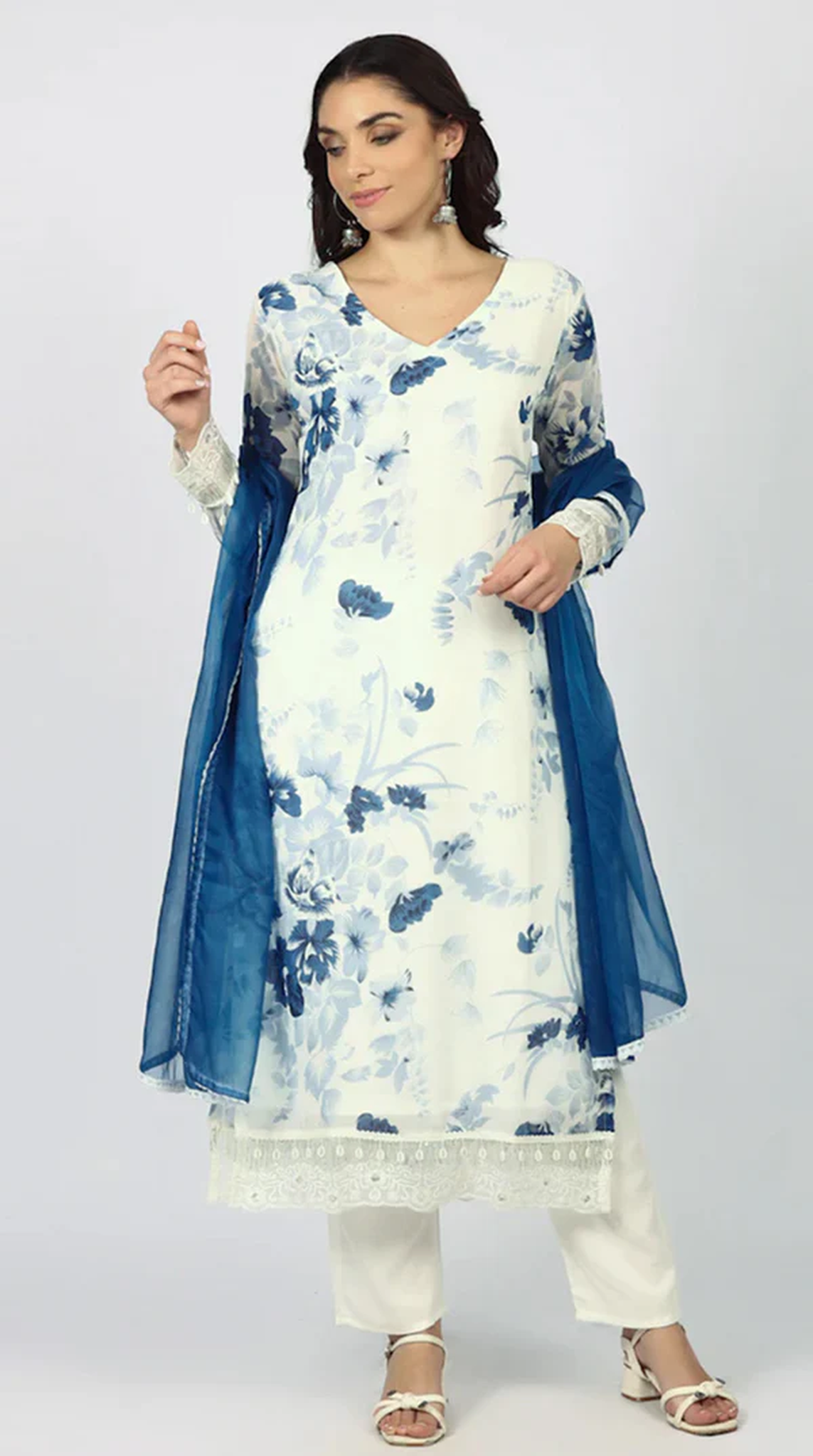 Georgette Printed White Suit Set