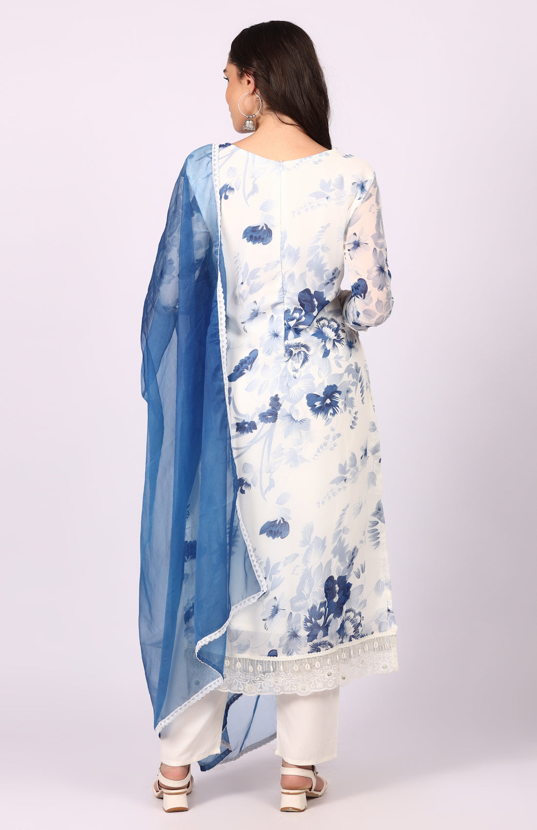 Georgette Printed White   Suit Set