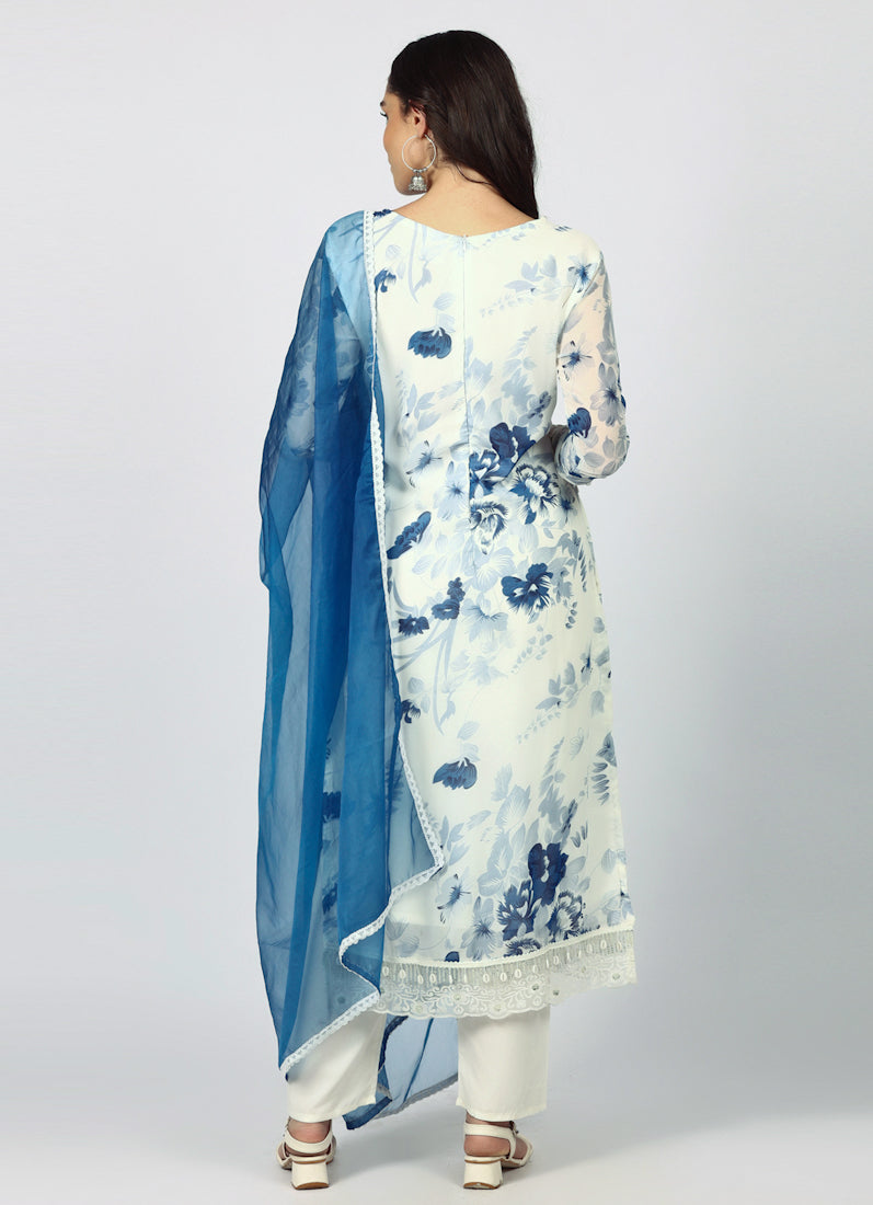 Georgette Printed White Suit Set