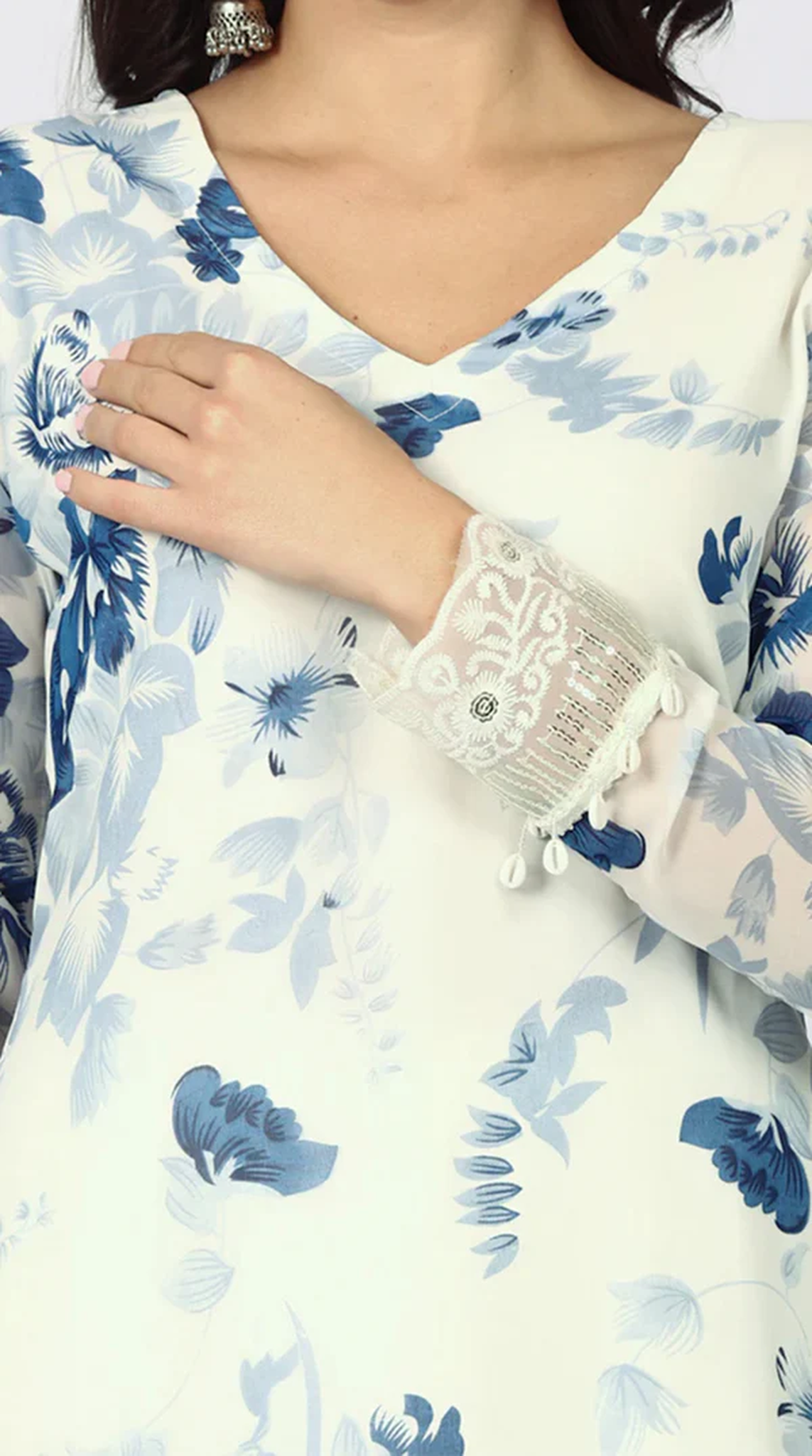 Georgette Printed White Suit Set