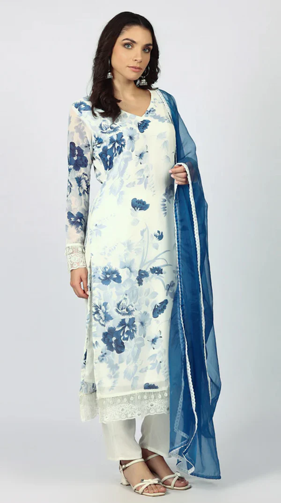 Georgette Printed White Suit Set