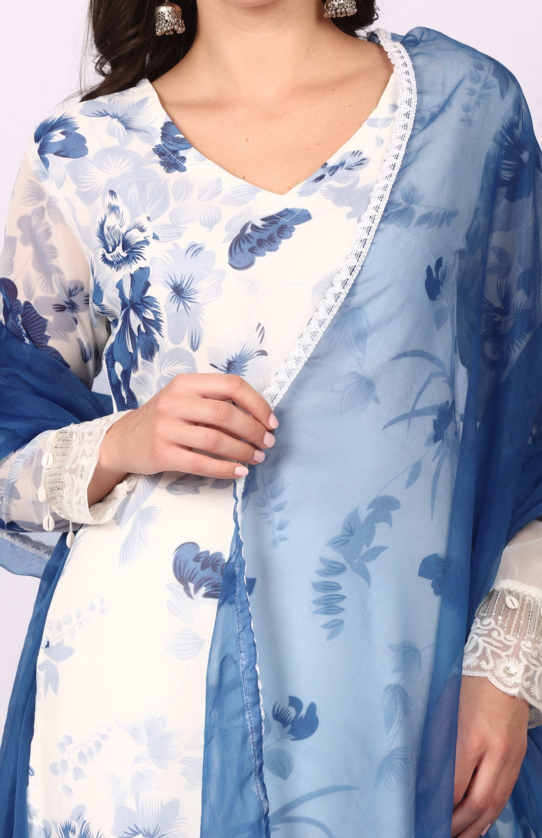 Georgette Printed White   Suit Set