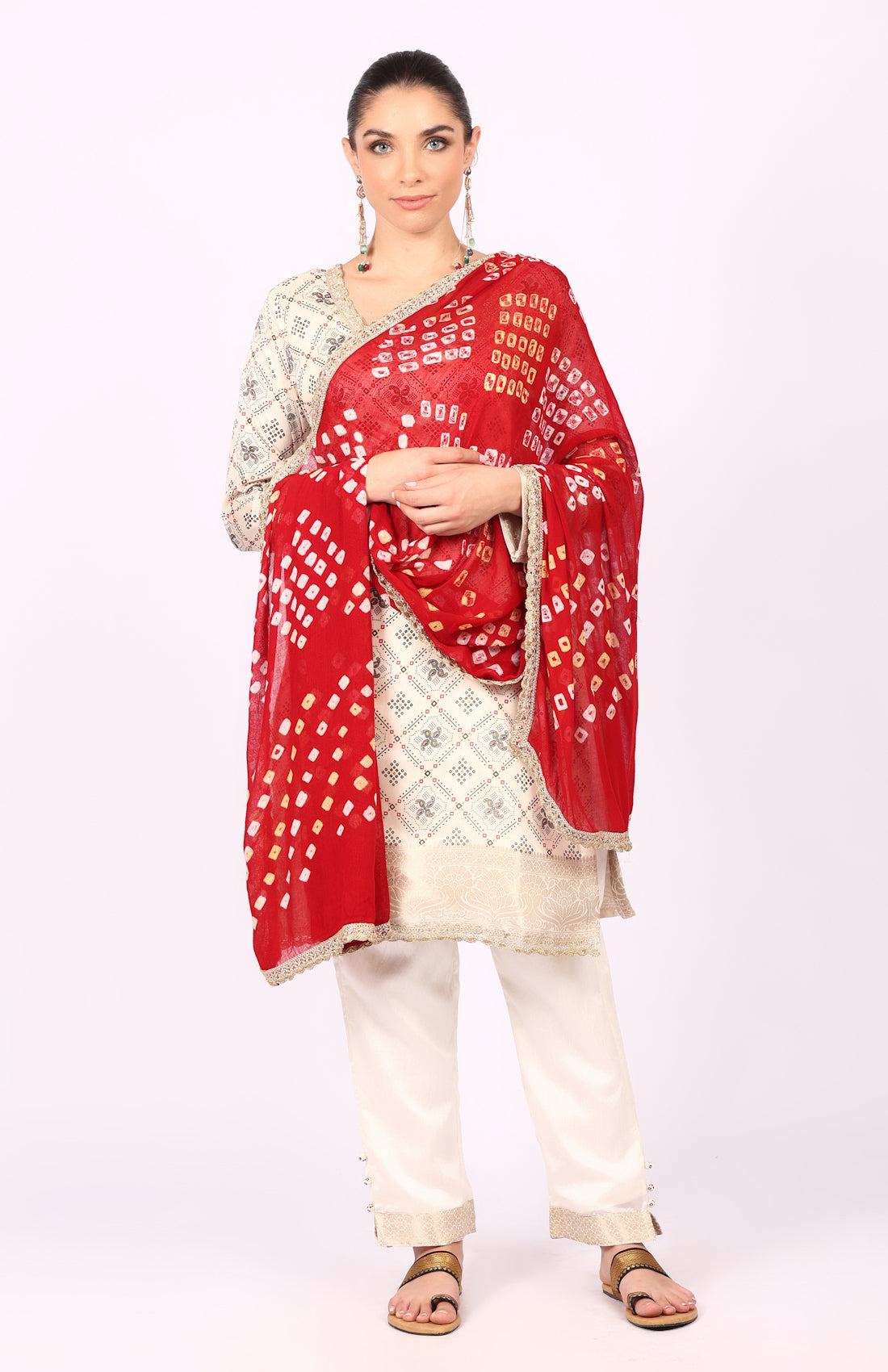 Ivory Silk Bandhani Printed Suit Set