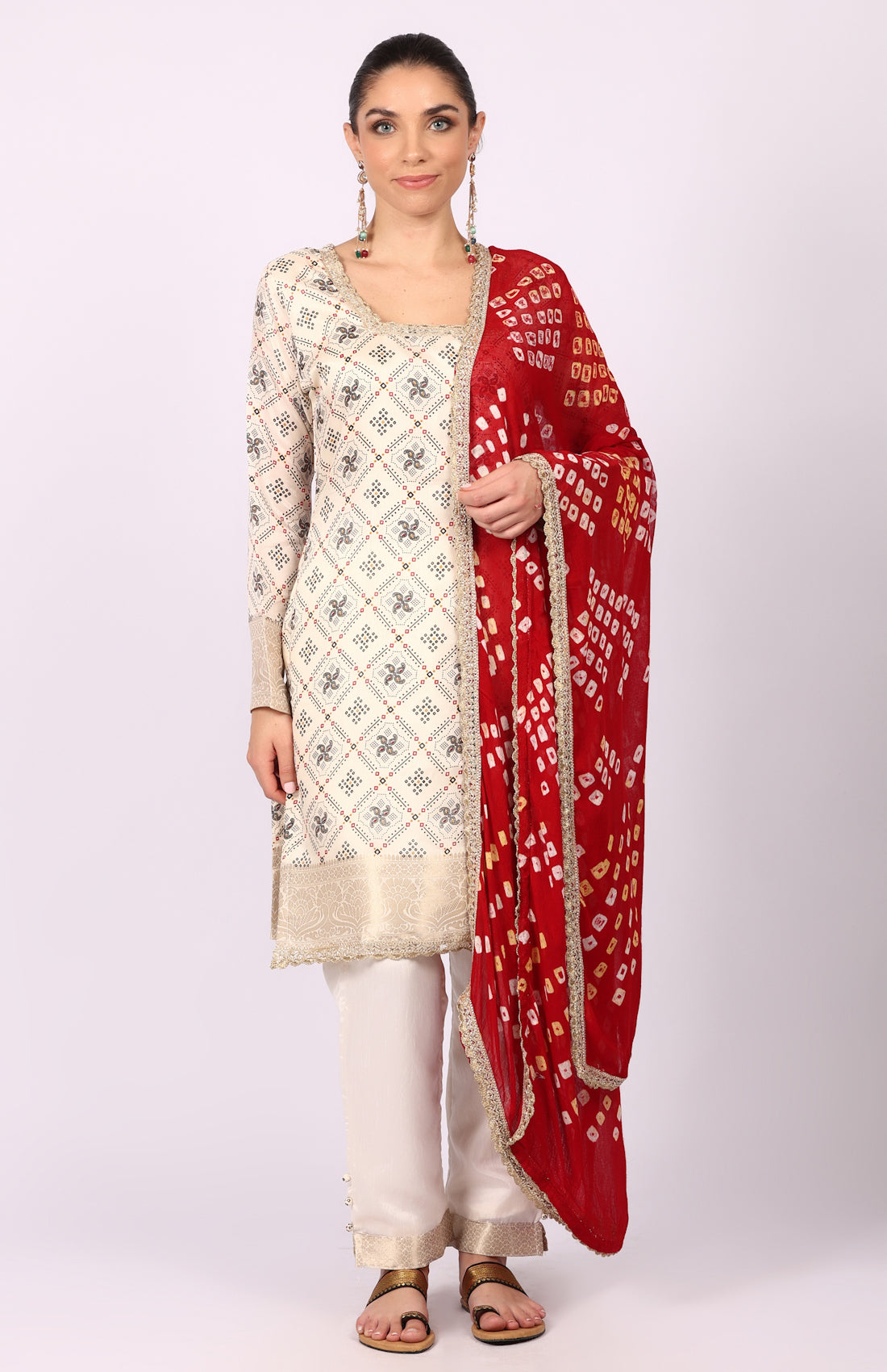 Ivory Silk Bandhani Printed Suit Set