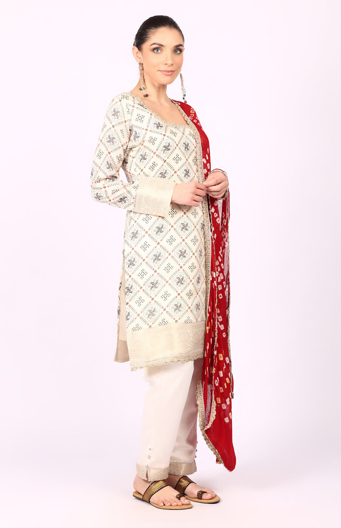 Ivory Silk Bandhani Printed Suit Set
