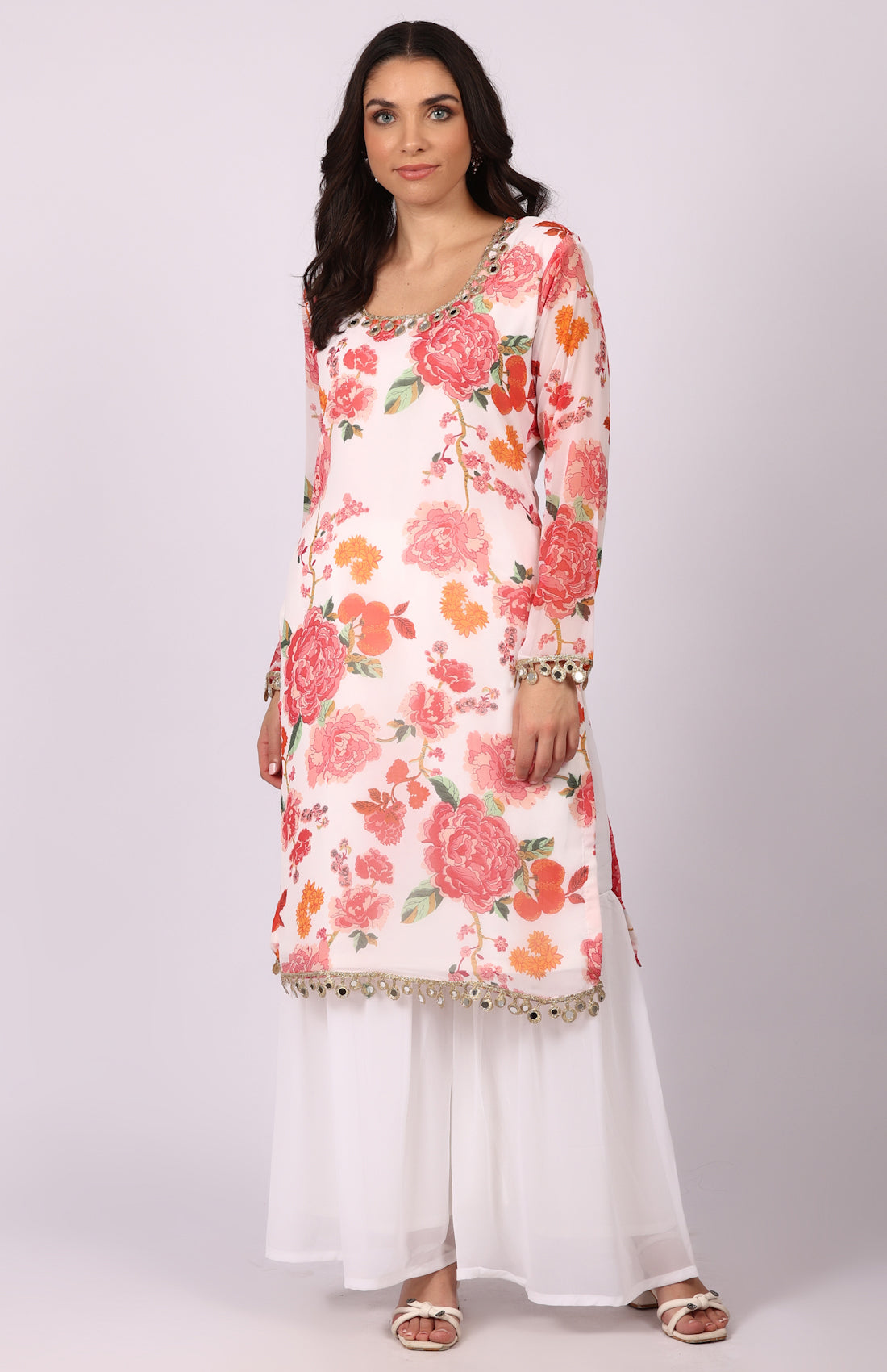 White Georgette Floral Printed Suit Set