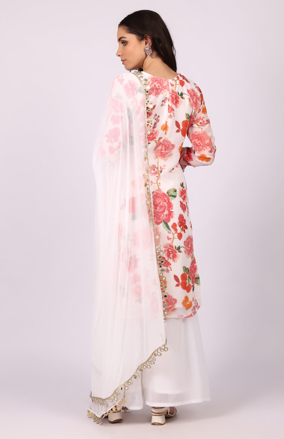 White Georgette Floral Printed Suit Set