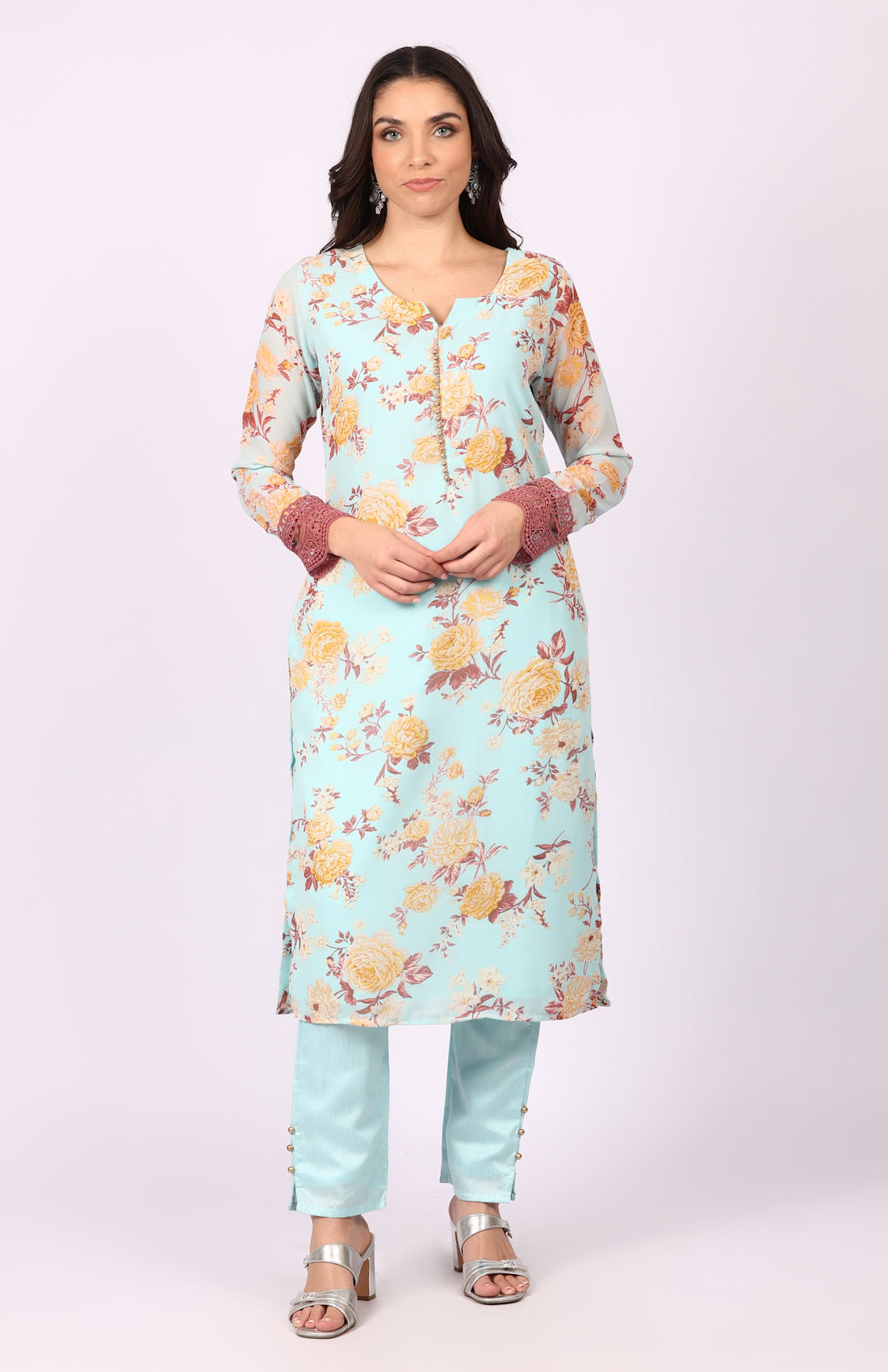 Blue Georgette Floral Printed Suit Set