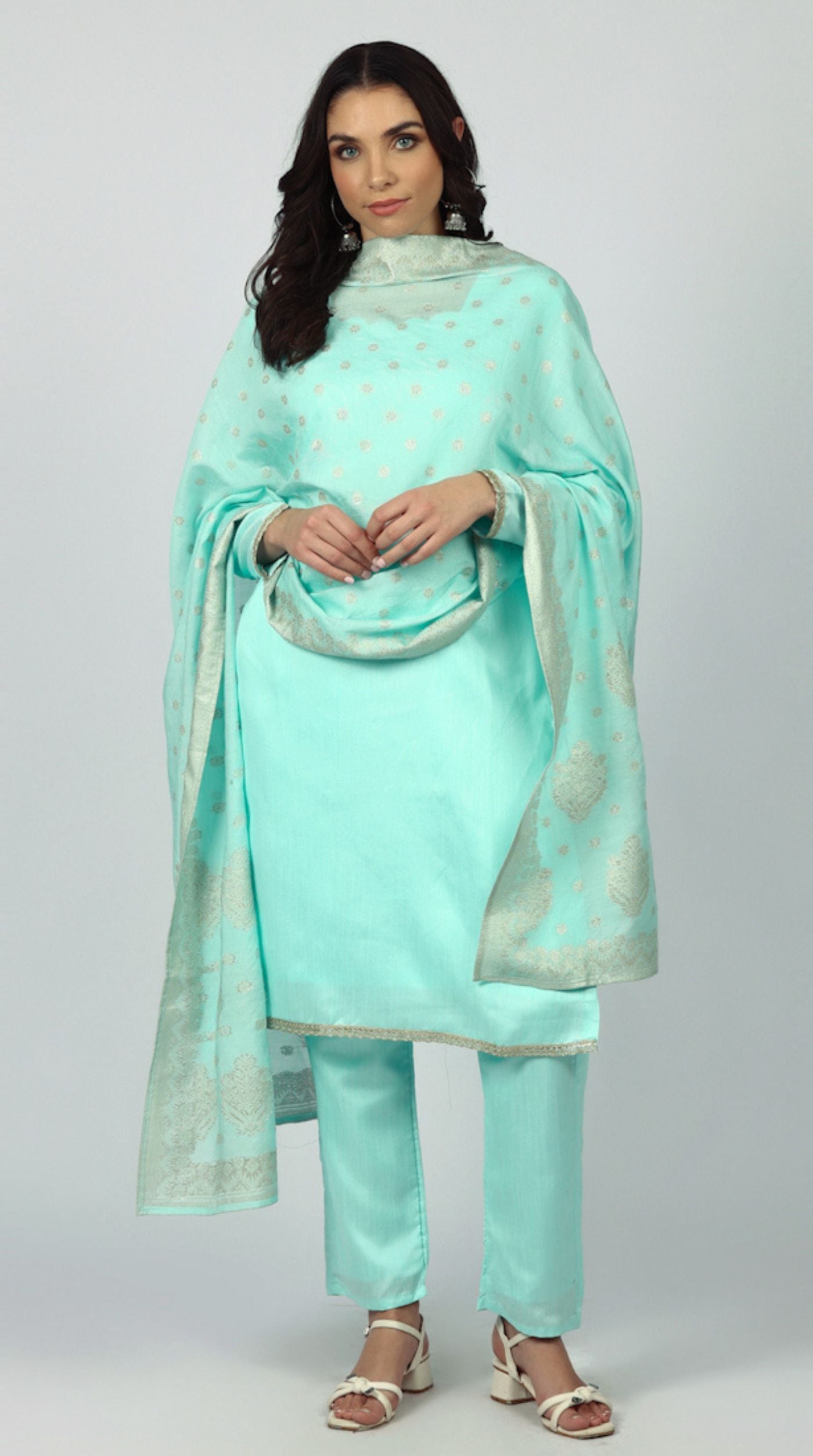 Blue Dupion Suit Set