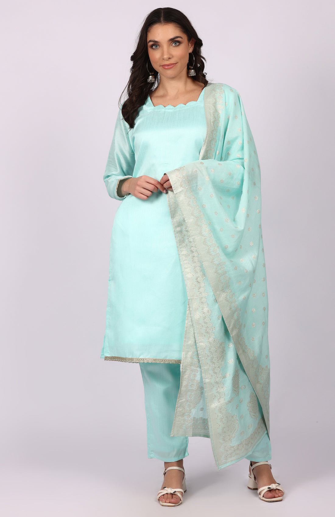 Blue Dupion Suit Set