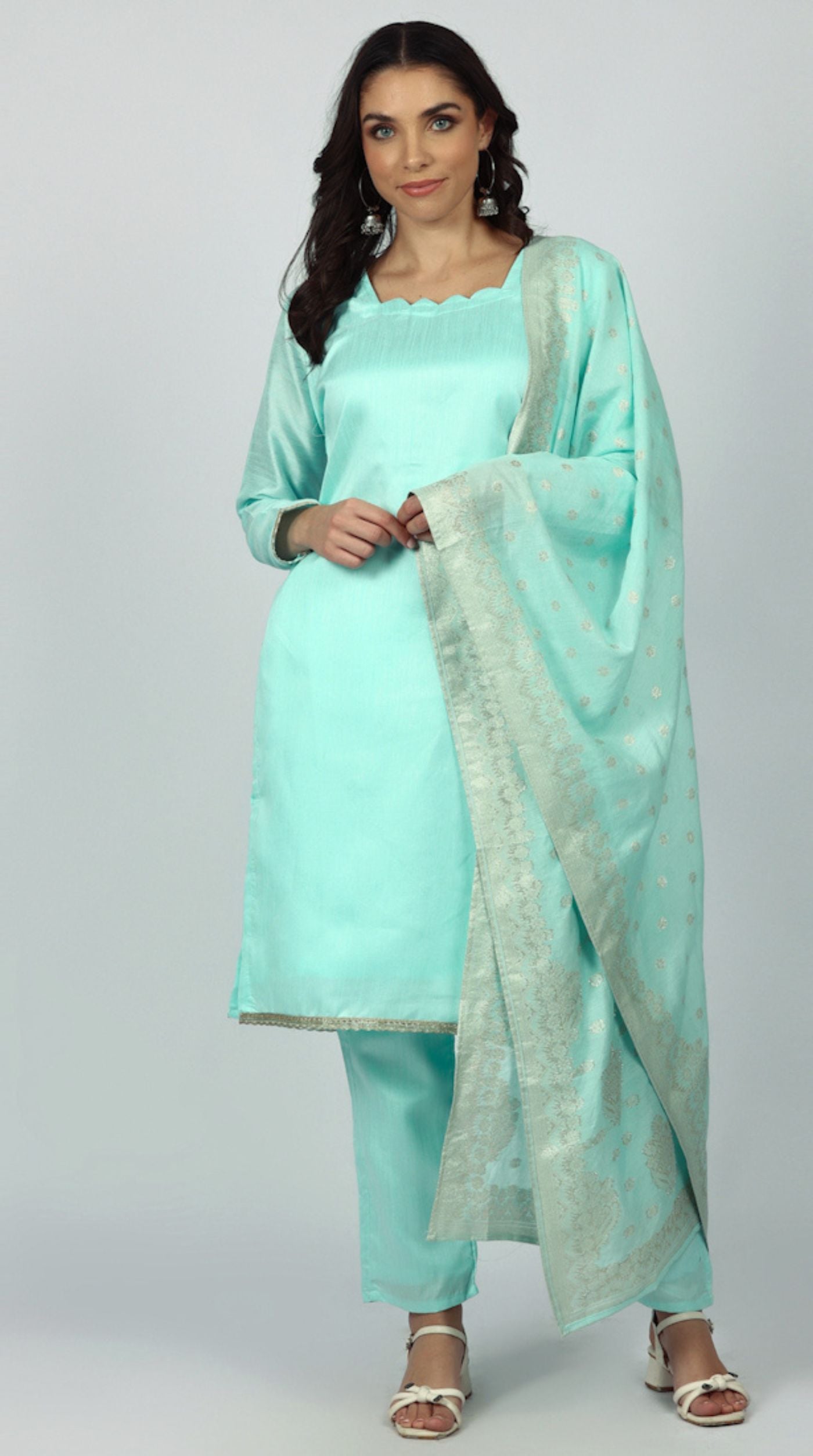 Blue Dupion Suit Set
