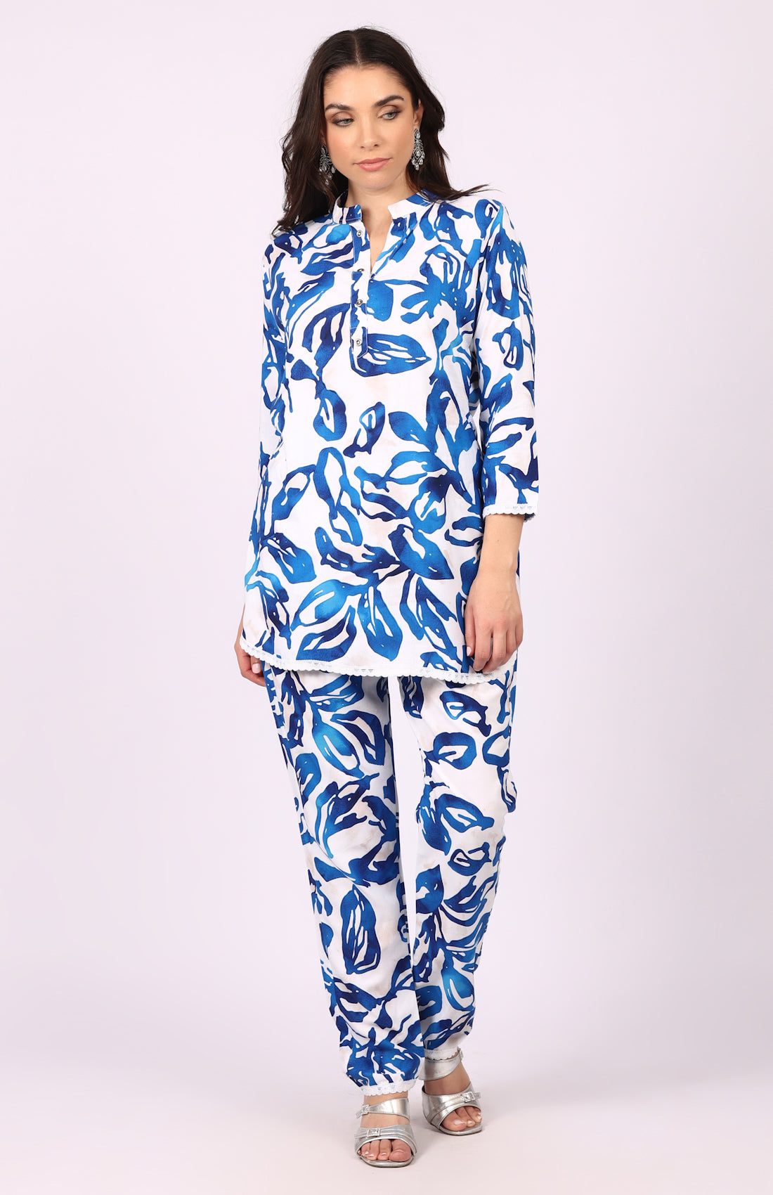White Rayon Printed Co-ord Set