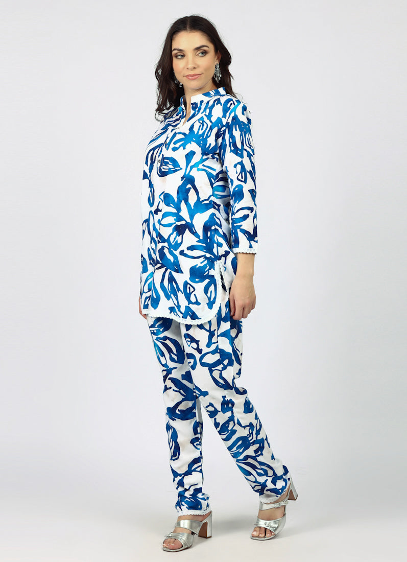 White Rayon Printed Co-ord Set