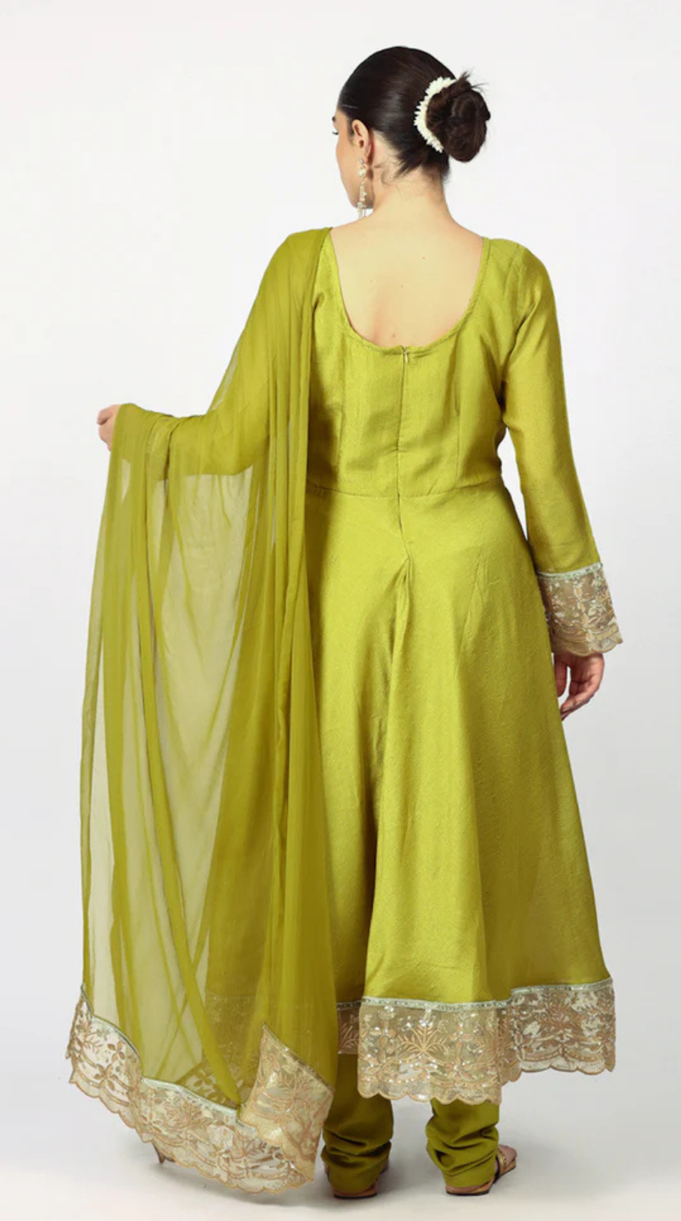 Mehendi Green Georgette Vichitra Bias Cut Suit Set