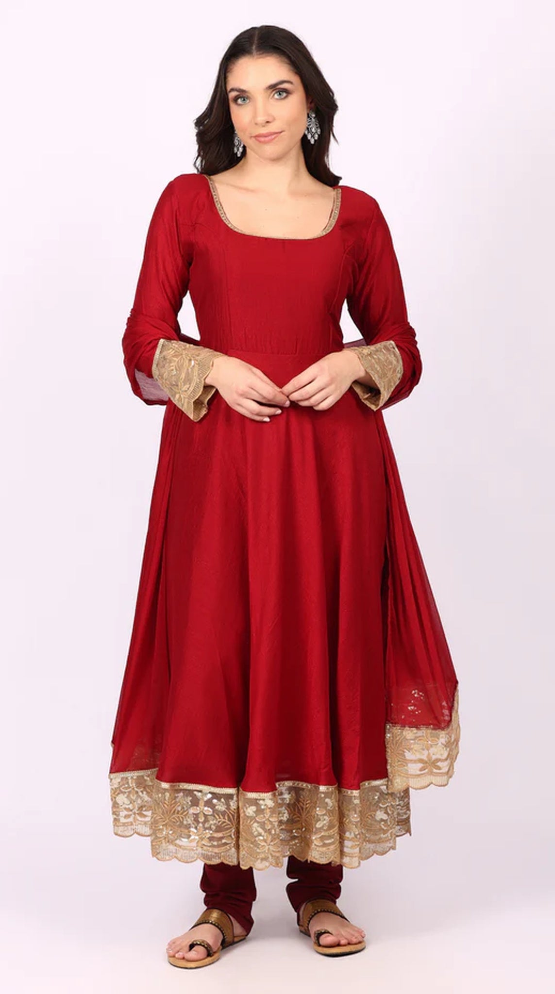 Georgette Maroon Vichitra Bias Cut Suit Set