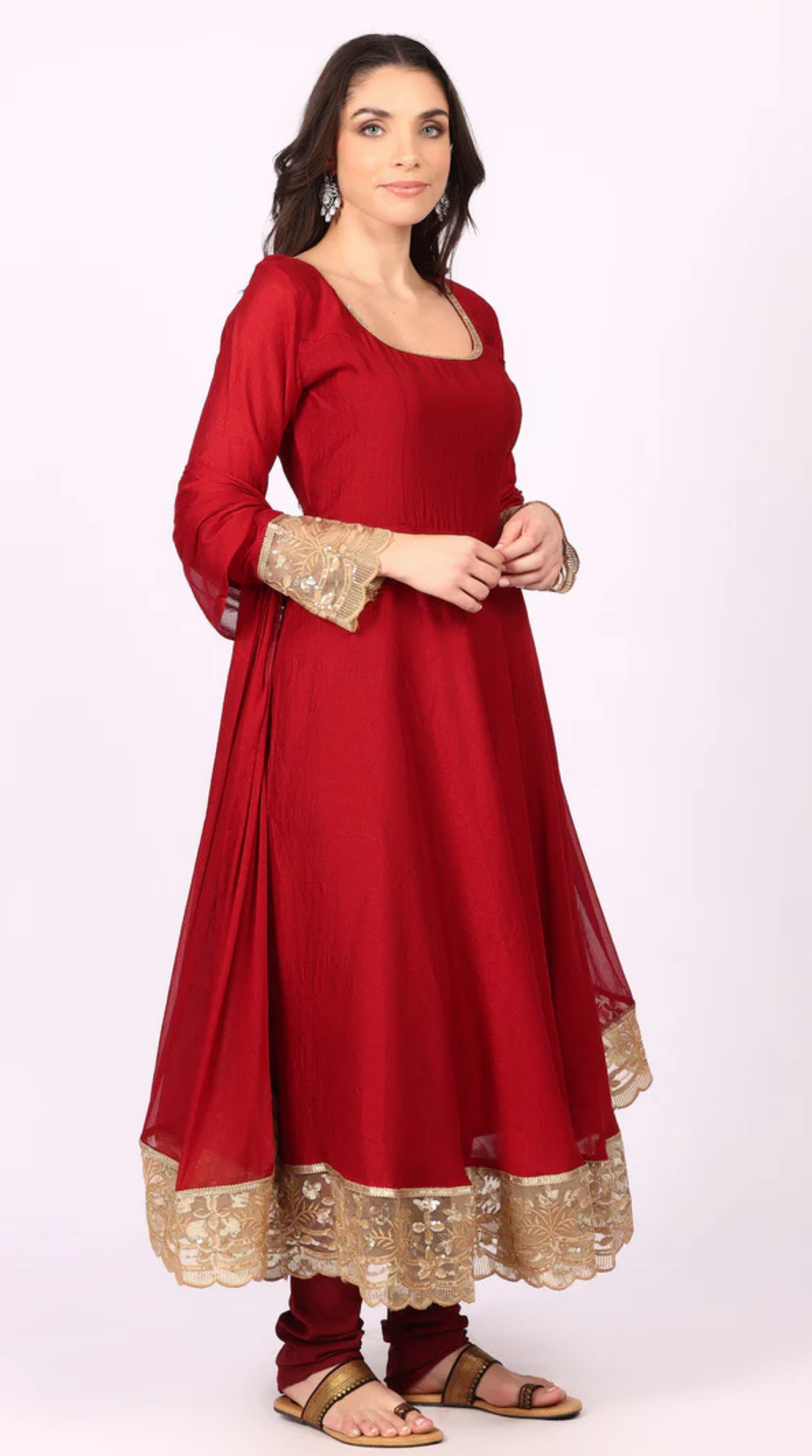 Georgette Maroon Vichitra Bias Cut Suit Set