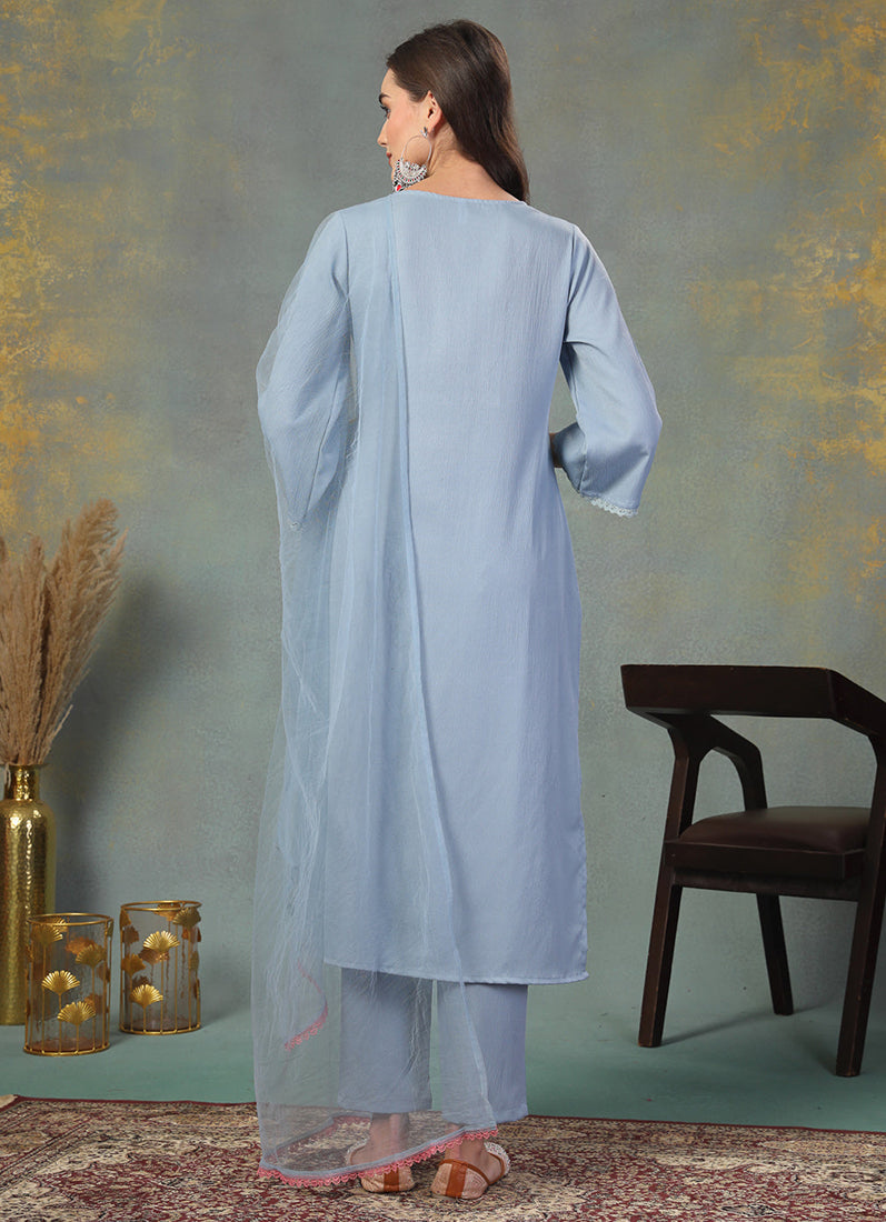 Blue Moss Crepe Suit Set