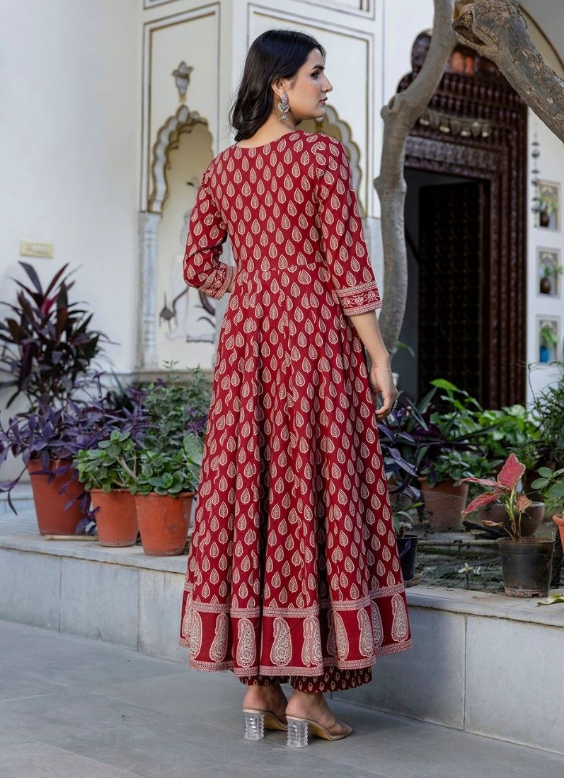 Maroon Bias Cut Suit Set