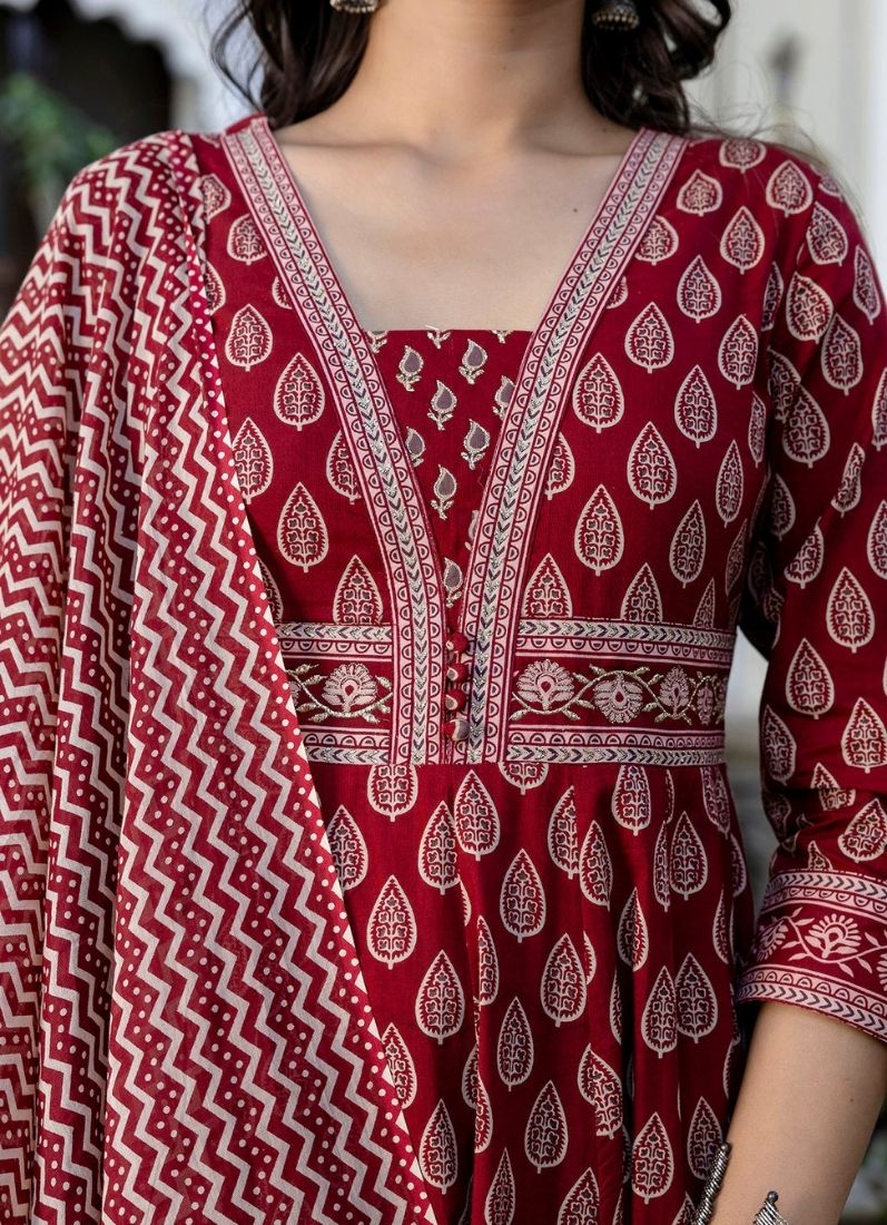 Maroon Bias Cut Suit Set