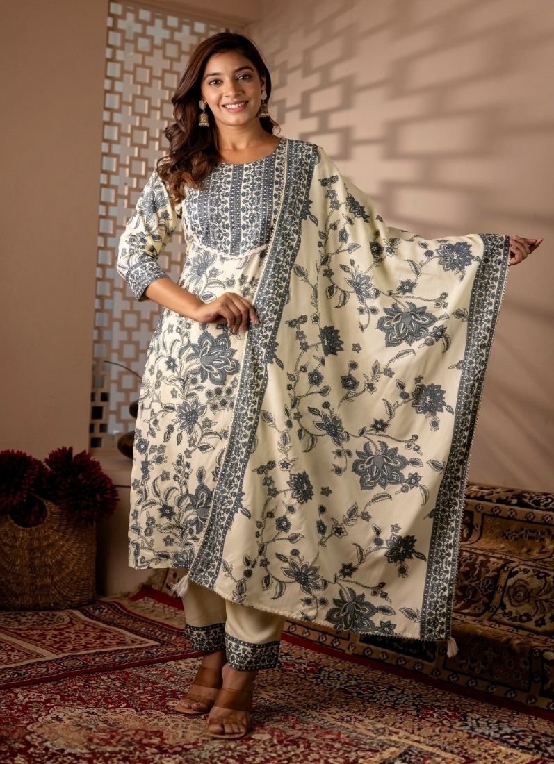 Off-White Cotton Suit Set