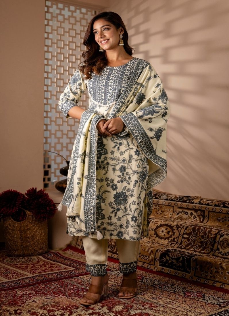 Off-White Cotton Suit Set