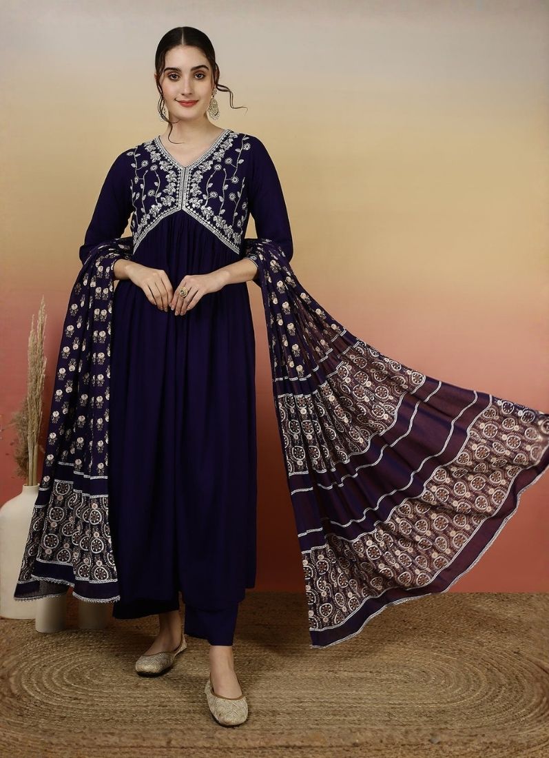 Navy Blue Cotton Suit Set