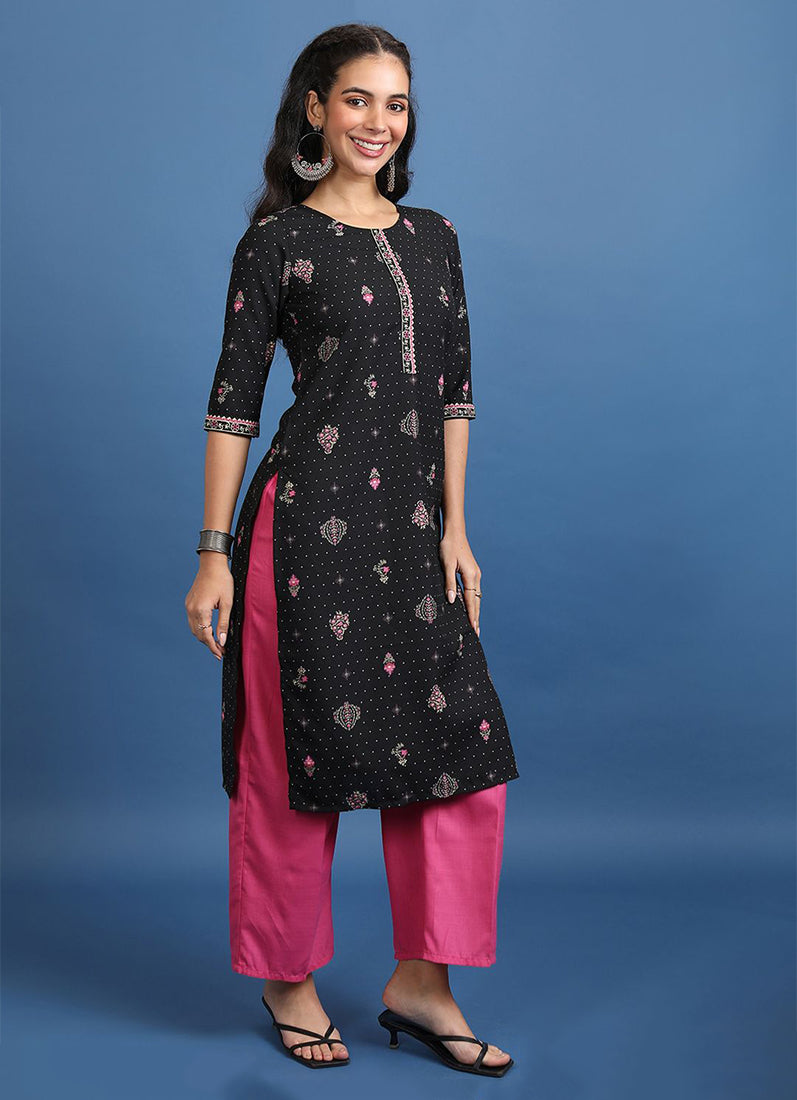 Black Cotton Straight Cut Suit Set