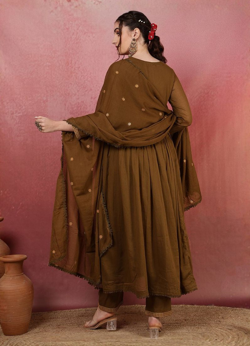 Brown Rayon Naira Cut Suit Set