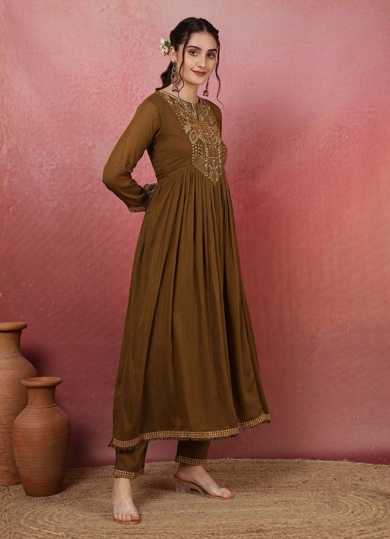 Brown Rayon Naira Cut Suit Set