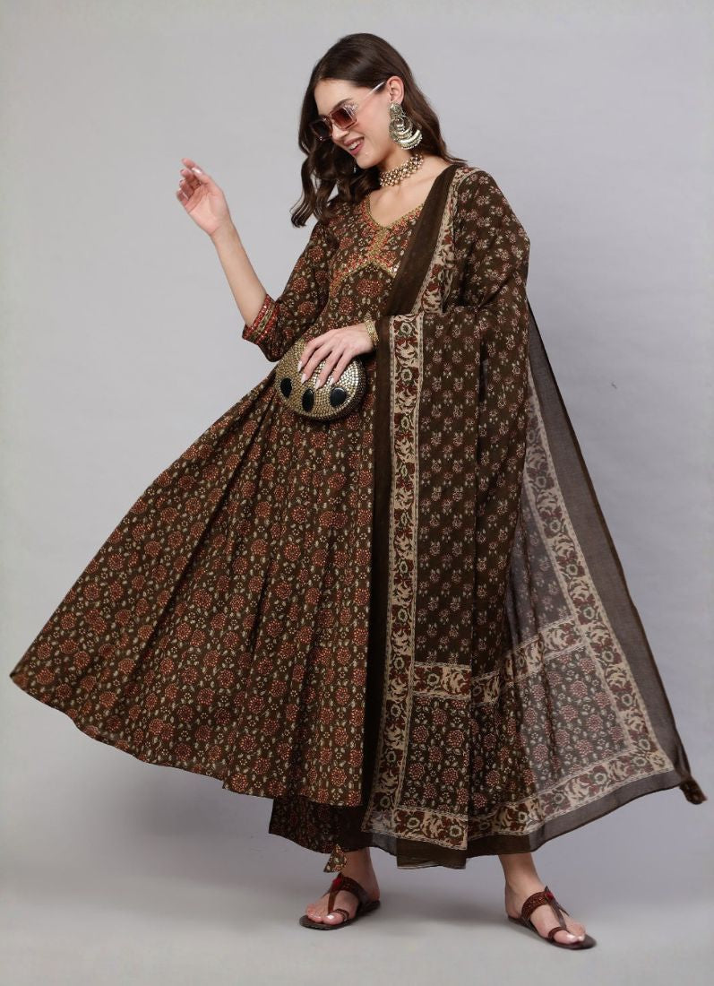 Brown Cotton Naira Cut Suit Set