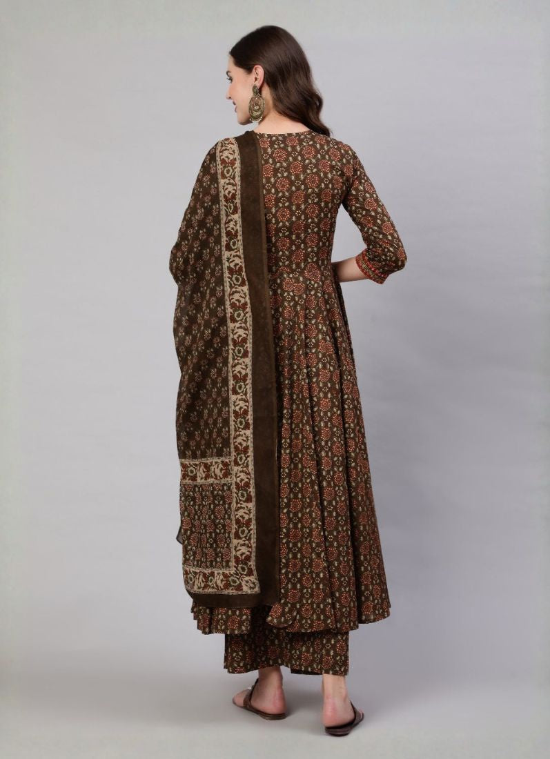 Brown Cotton Naira Cut Suit Set